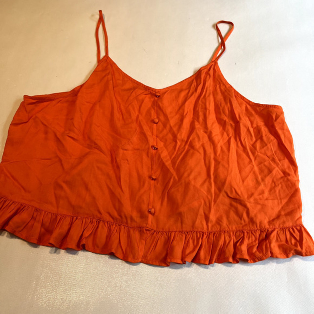 Abound Womens Orange Cami Top‎ Ruffle Hem Button Front Sleeveless 1X